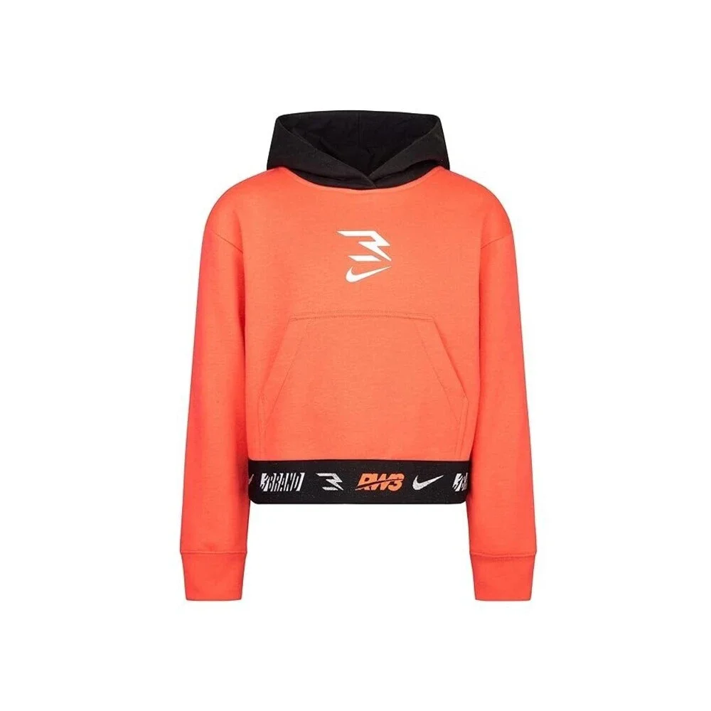 Nike 3BRAND Cropped Hoodie Girls L Pink Cotton Kangaroo Pocket Pullover GBO242